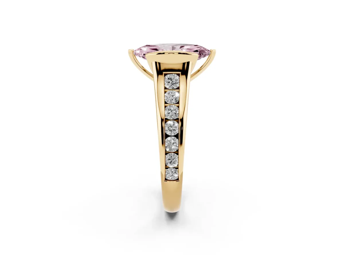 Fancy Pink Marquise Cut Solitaire Bezel-Set Diamond Ring with Channel-Set Band Yellow gold