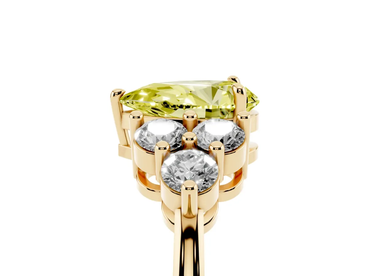 Fancy Yellow Pear Cut Brilliant Diamond Cluster Accent Solitaire Ring with Prong Setting Yellow gold