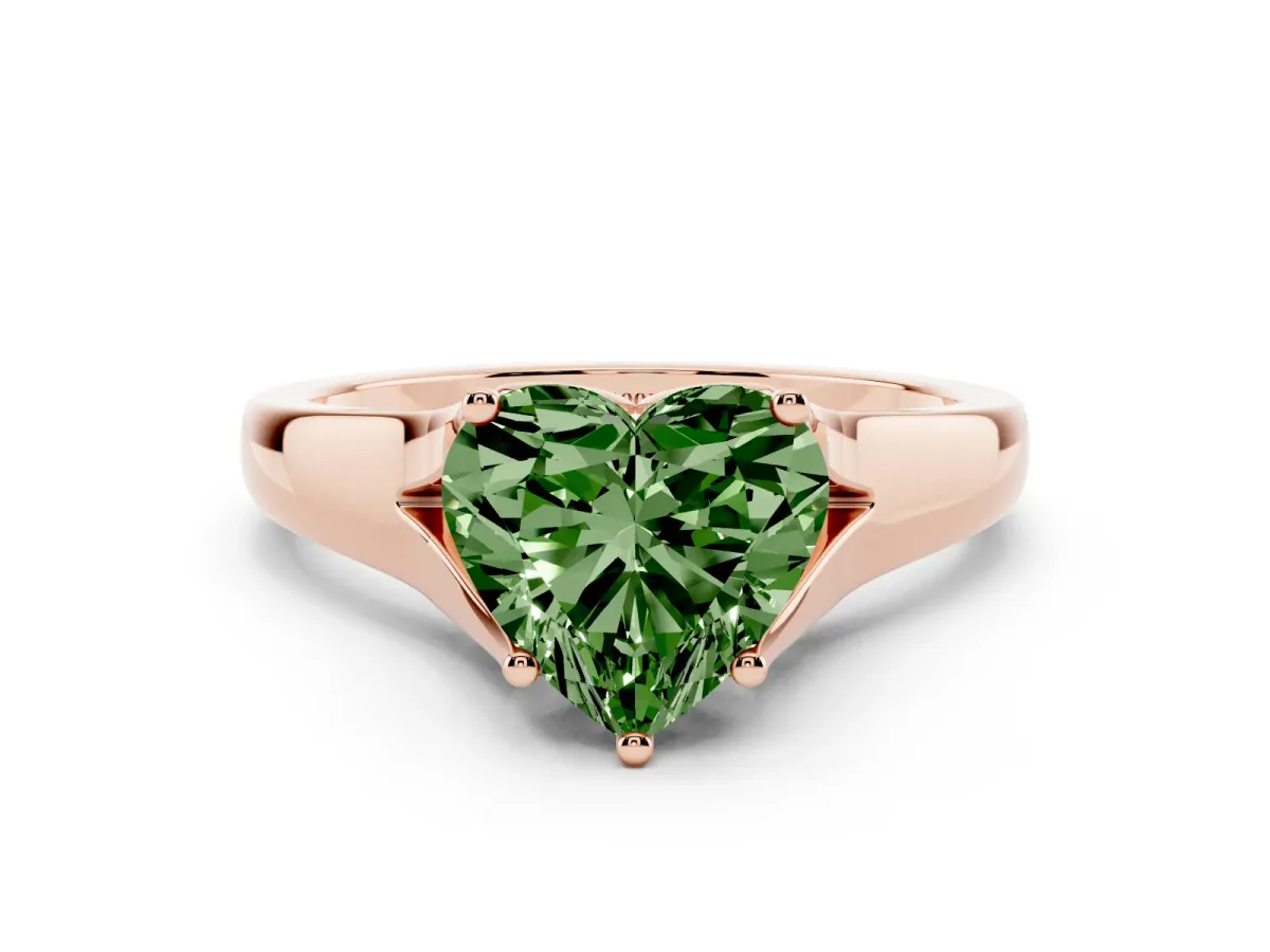 Fancy Green Heart Cut Solitaire Diamond Ring with Cathedral Band and Four-Prong Setting Rose gold