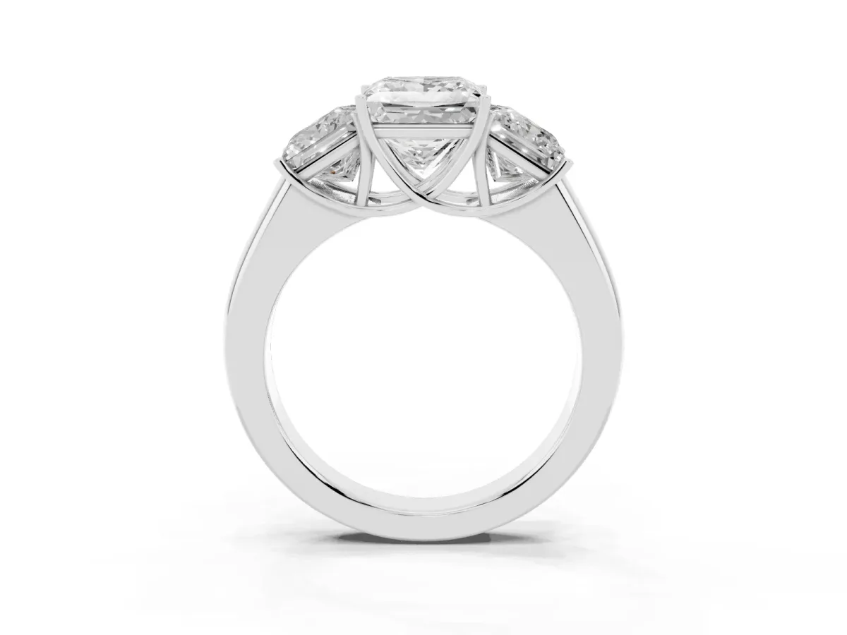 Three-Stone Princess Cut Cut Diamond Ring with Prong Setting and Classic Band Silver