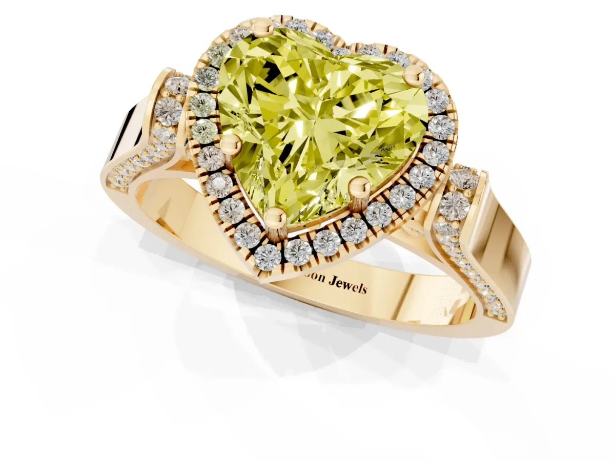 Fancy Yellow Heart Cut Halo Pave Split Shank Prong Setting Ring Yellow gold
