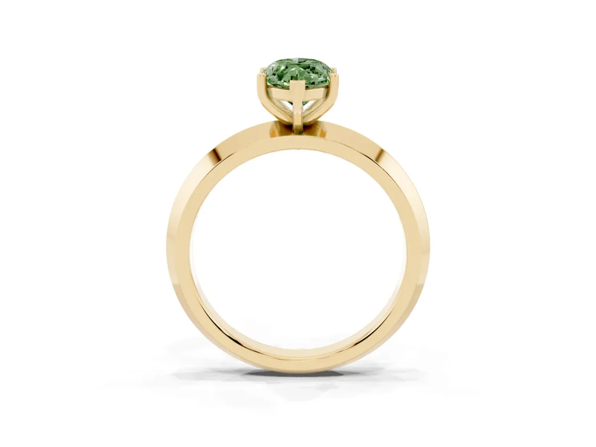 Fancy Green Marquise Cut Cut Solitaire Engagement Ring with Flat Band and Four-Prong Setting Yellow gold