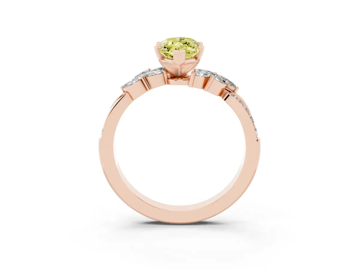 Fancy Yellow Marquise Cut Solitaire Marquise Twist Band with Six-Prong Setting Rose gold