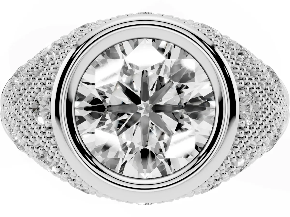 Bezel Set Round Cut Diamond Milgrain Band Ring Platinum