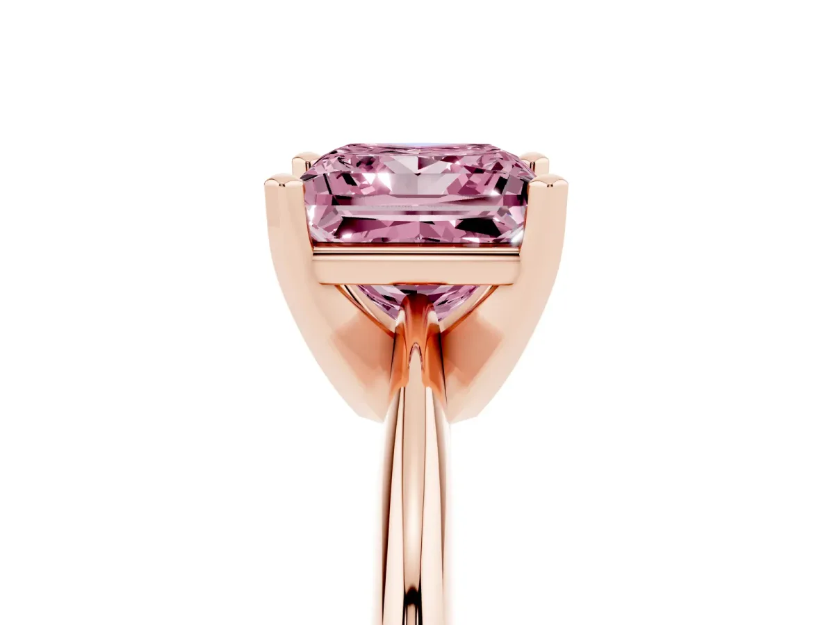 Fancy Pink Princess Cut Cut Solitaire Ring with Four-Prong Setting on a Classic Band Rose gold
