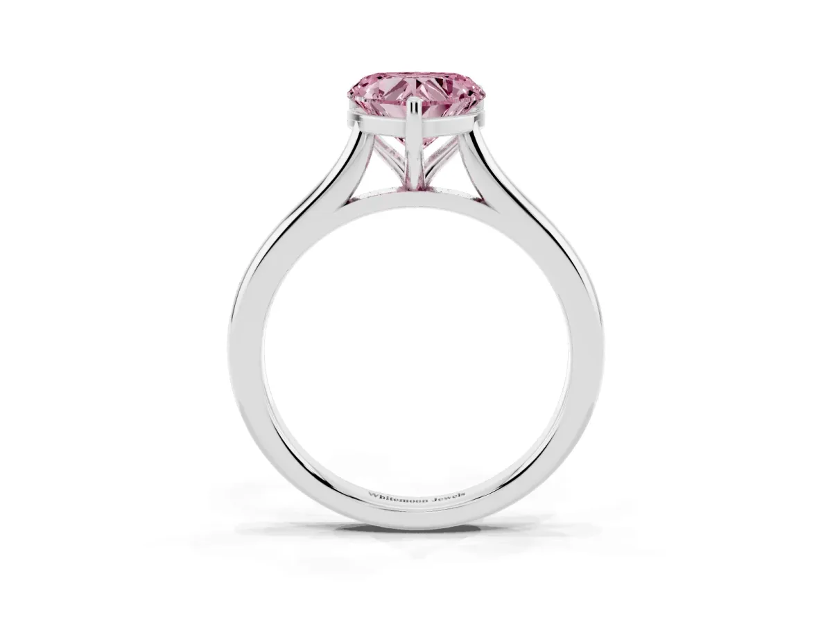 Fancy Pink Heart Cut Cut Solitaire Ring with Cathedral Band and Four-Prong Setting Silver