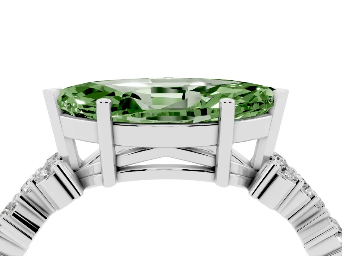 Fancy Green Marquise Cut Diamond Scattered Round Accent Ring with Prong Setting Platinum
