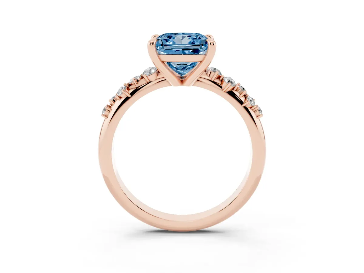 Fancy Blue Princess Cut Cut Diamond Vine Band with Four-Prong Setting Rose gold