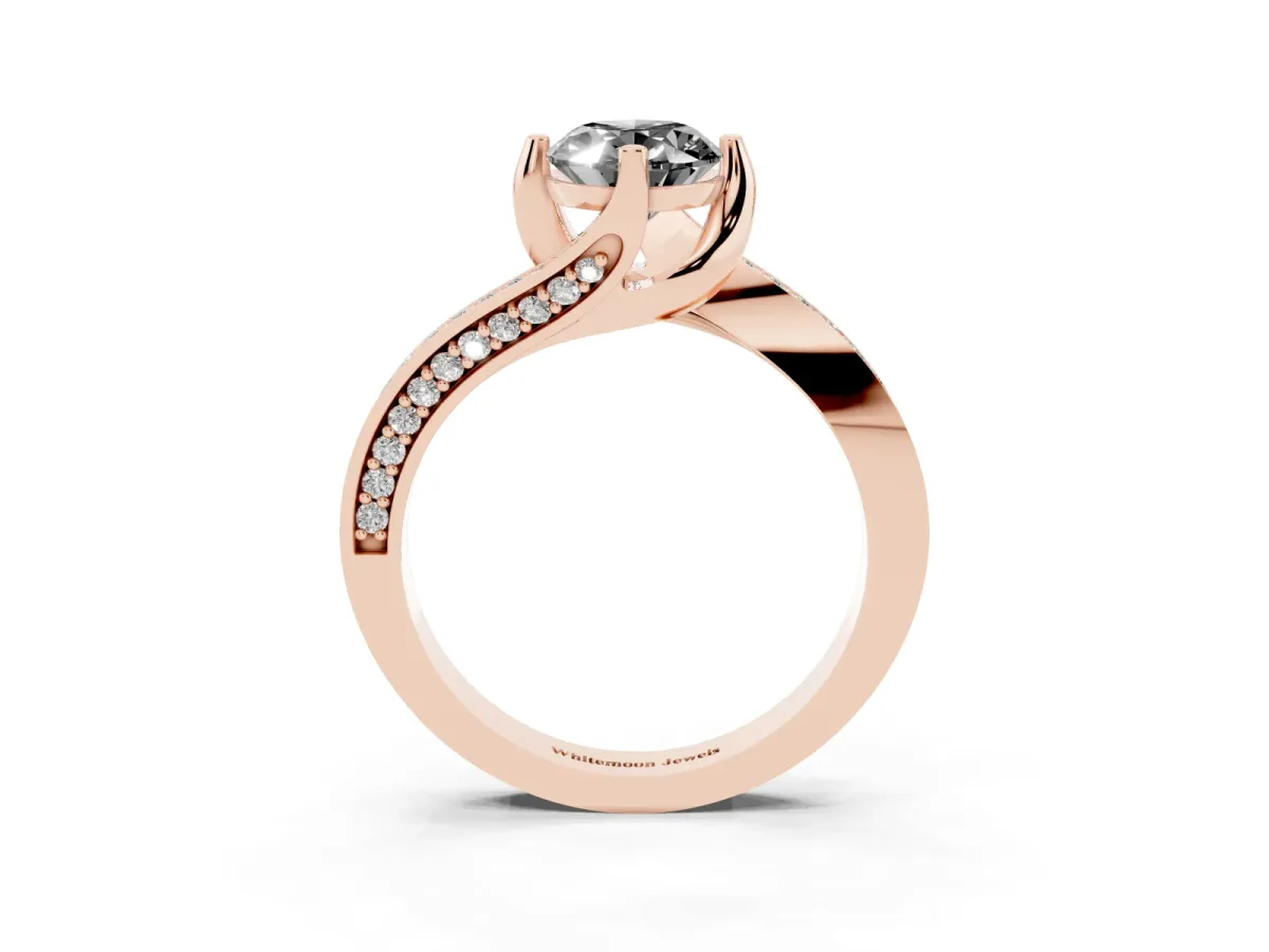 Fancy Black Oval Cut Solitaire Diamond Twist Band with Pavé Setting and Four-Prong Setting Rose gold