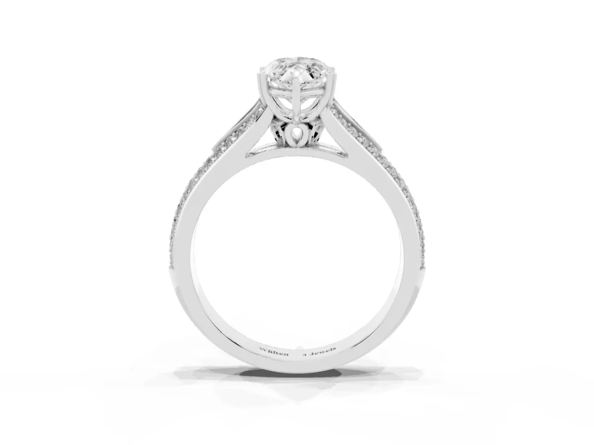 Marquise Cut Diamond Split Shank Engagement Ring with Pavé Band Silver
