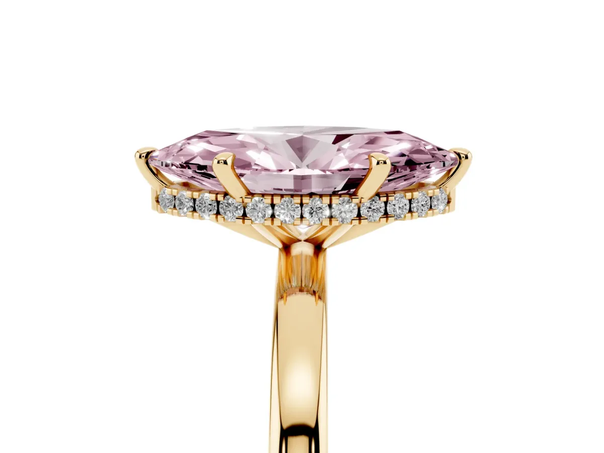 Fancy Pink Marquise Cut Solitaire Engagement Ring with Cathedral Band and Four-Prong Setting Yellow gold