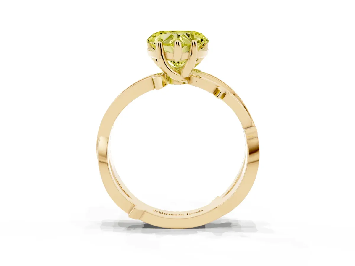 Fancy Yellow Heart Cut Solitaire Twist Band with Pavé Accents and Four-Prong Setting Yellow gold