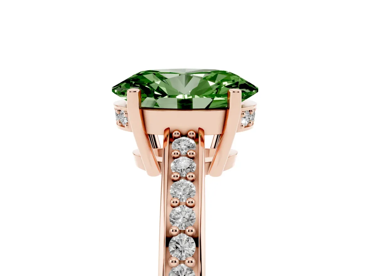 Fancy Green Oval Cut Solitaire Pavé Band Prong Setting Ring Rose gold
