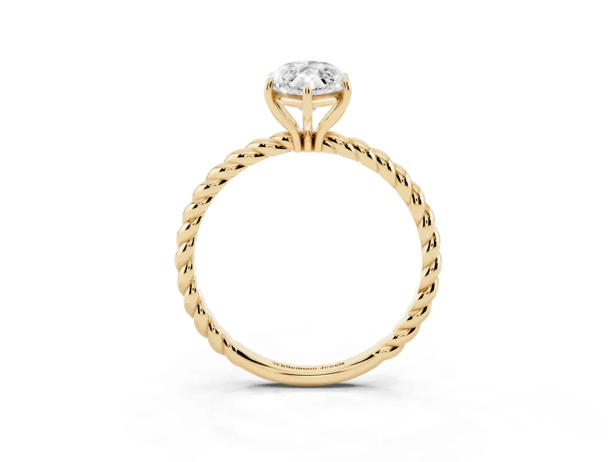 Marquise Cut Solitaire Twist Band Ring with Four-Prong Setting Yellow gold
