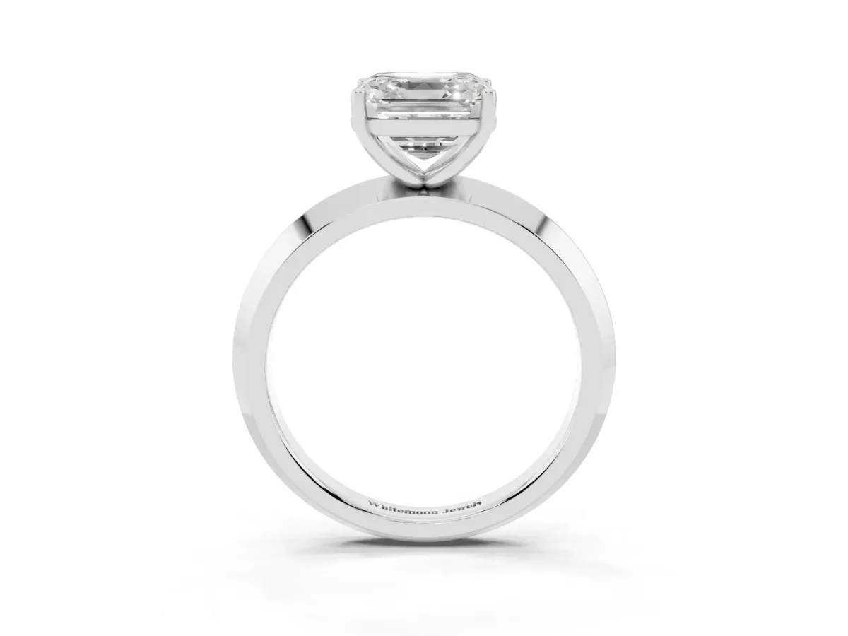 Asscher Cut Cut Solitaire Engagement Ring with Flat Band and Four-Prong Setting Silver