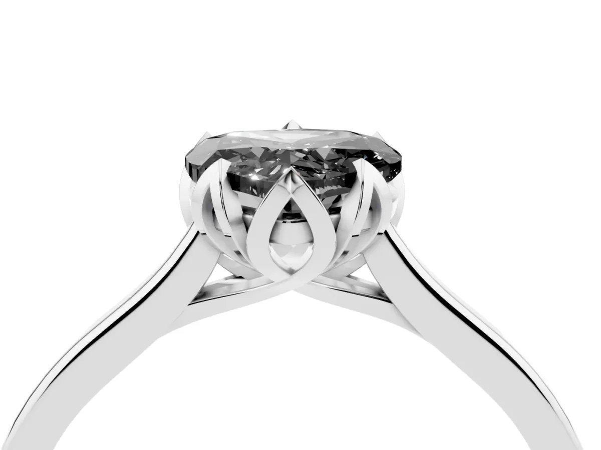 Fancy Black Heart Cut Diamond Solitaire Ring with Flower Prong Setting and Classic Band Silver