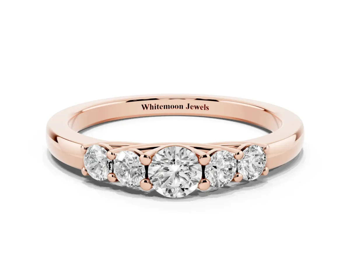 Five-Stone Round Diamond Prong Set Half Eternity Band Rose gold