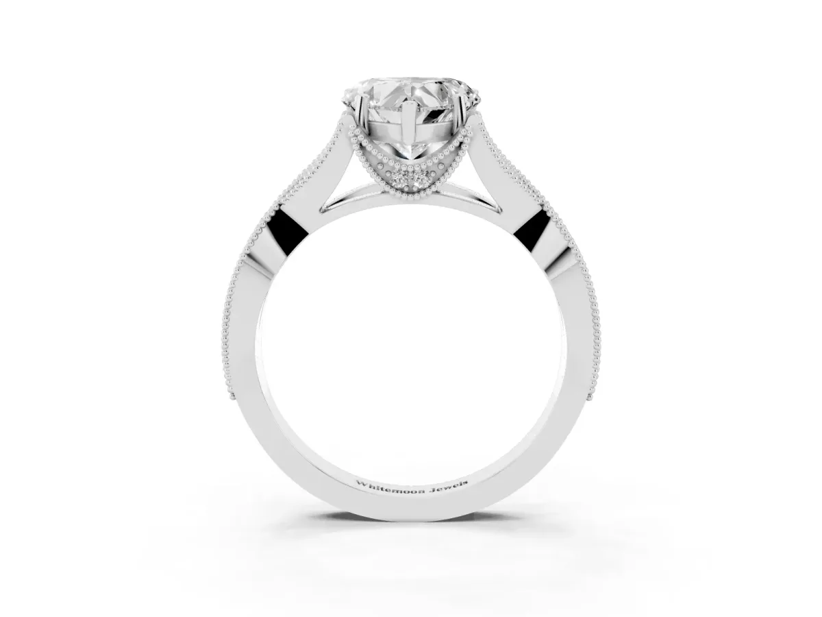 Heart Cut Cut Diamond Twisted Band with Milgrain Pave Setting and Four-Prong Setting Silver