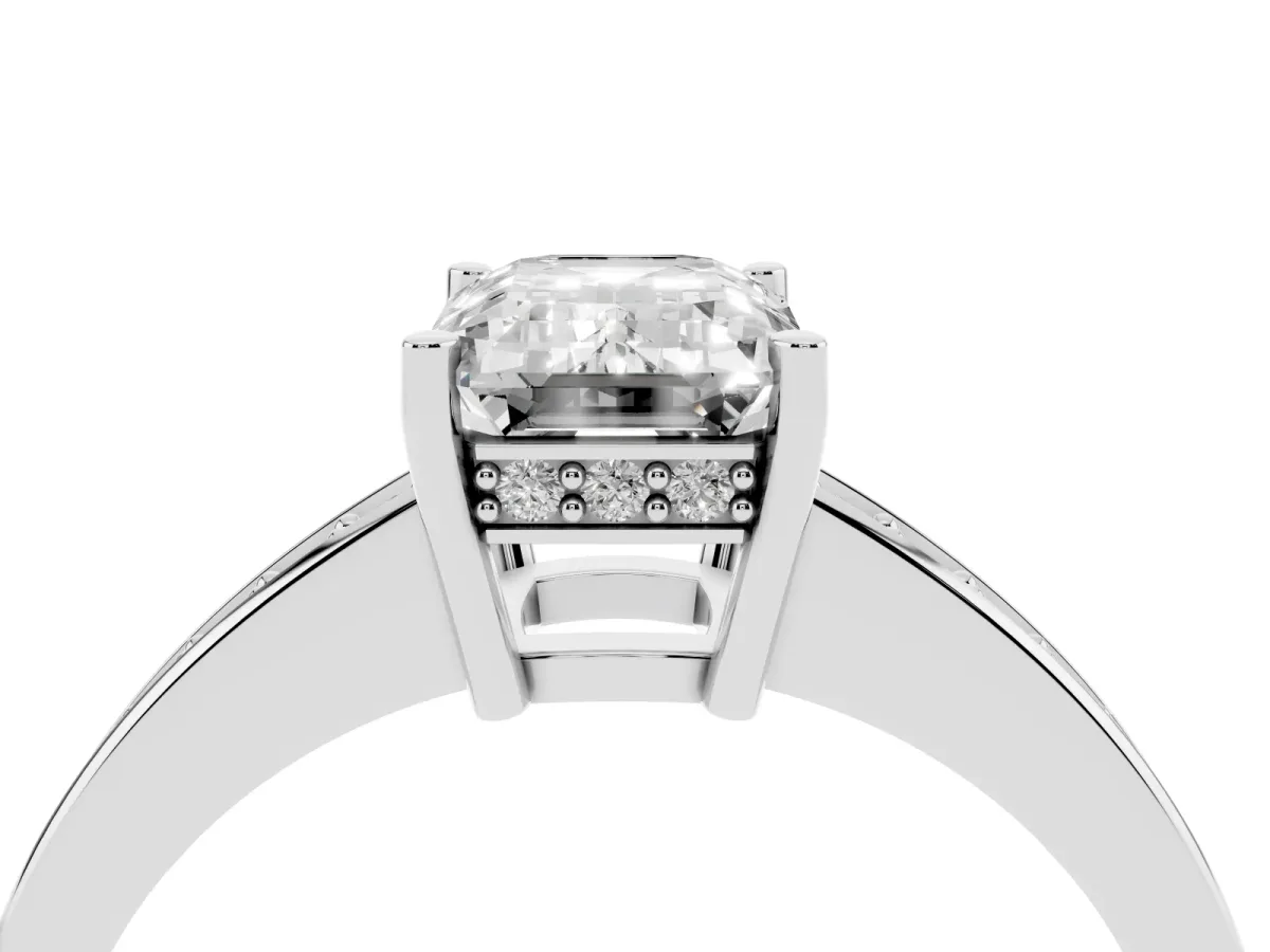 Emerald Cut Solitaire Pavé Band Prong Setting Ring White gold