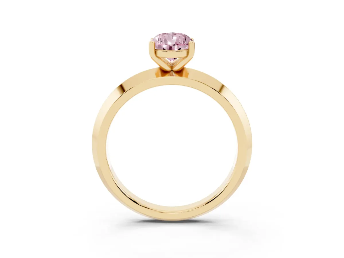 Fancy Pink Pear Cut Cut Solitaire Engagement Ring with Flat Band and Four-Prong Setting Yellow gold