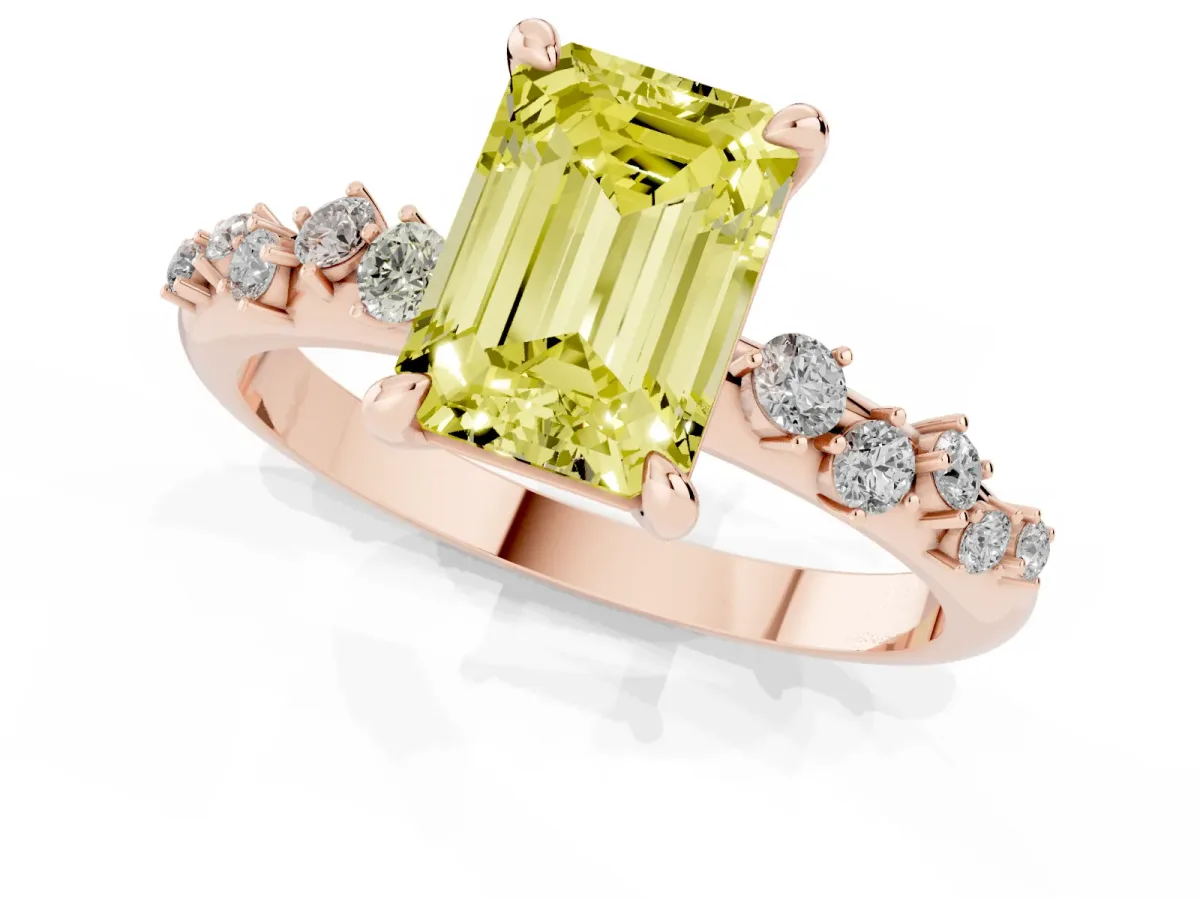 Fancy Yellow Emerald Cut Cut Diamond Vine Band with Four-Prong Setting Rose gold