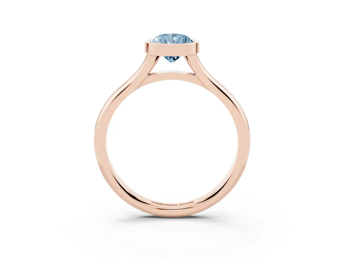 Fancy Blue Bezel Set Pear Cut Cut Solitaire Ring with Tapered Band Rose gold