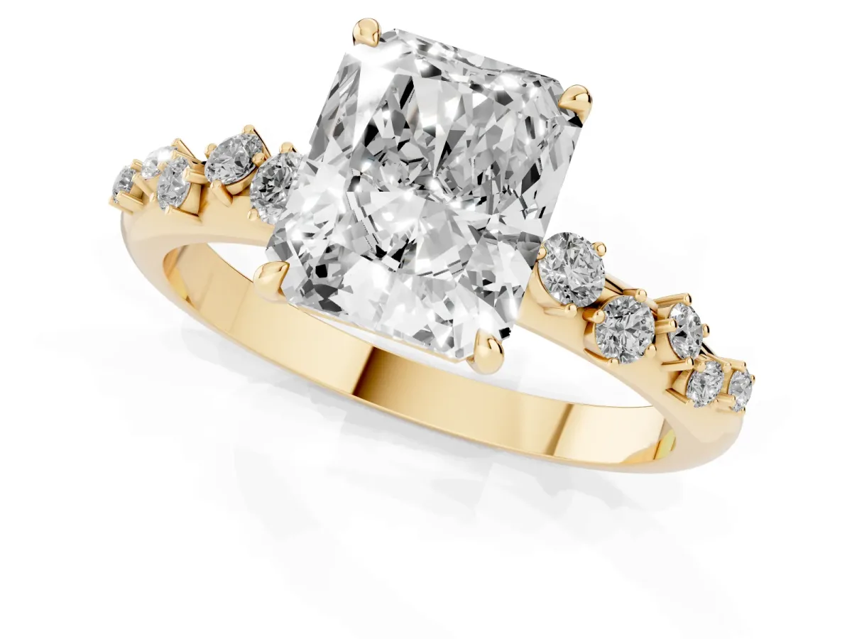 Radiant Cut Diamond Cluster Prong-Set Solitaire Ring Yellow gold
