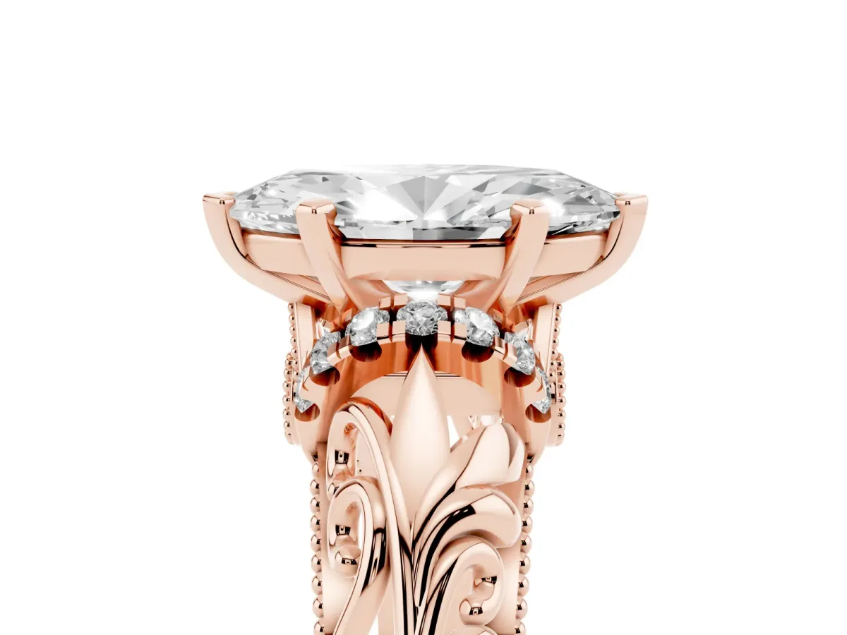 Marquise Cut Solitaire Filigree Engagement Ring with Halo and Prong Setting Rose gold