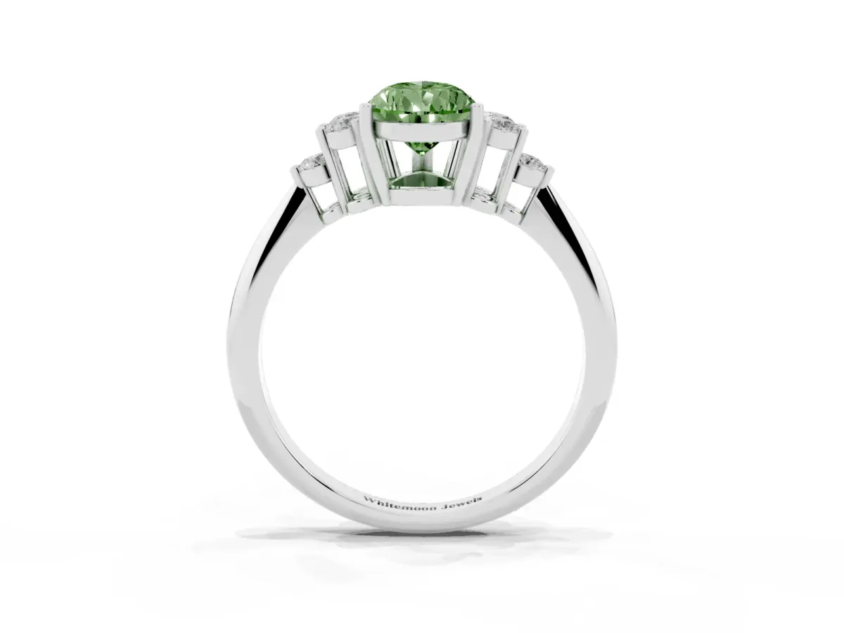 Fancy Green Pear Cut Cut Diamond Cluster Ring with Solitaire Band and Four-Prong Setting Silver