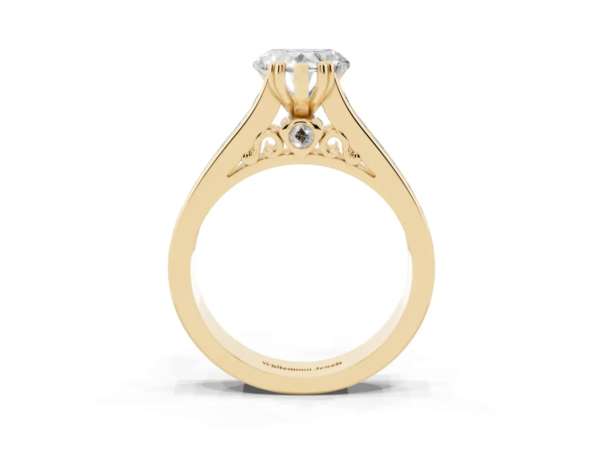 Heart Cut Cut Channel Set Solitaire Engagement Ring with Prong Setting Yellow gold