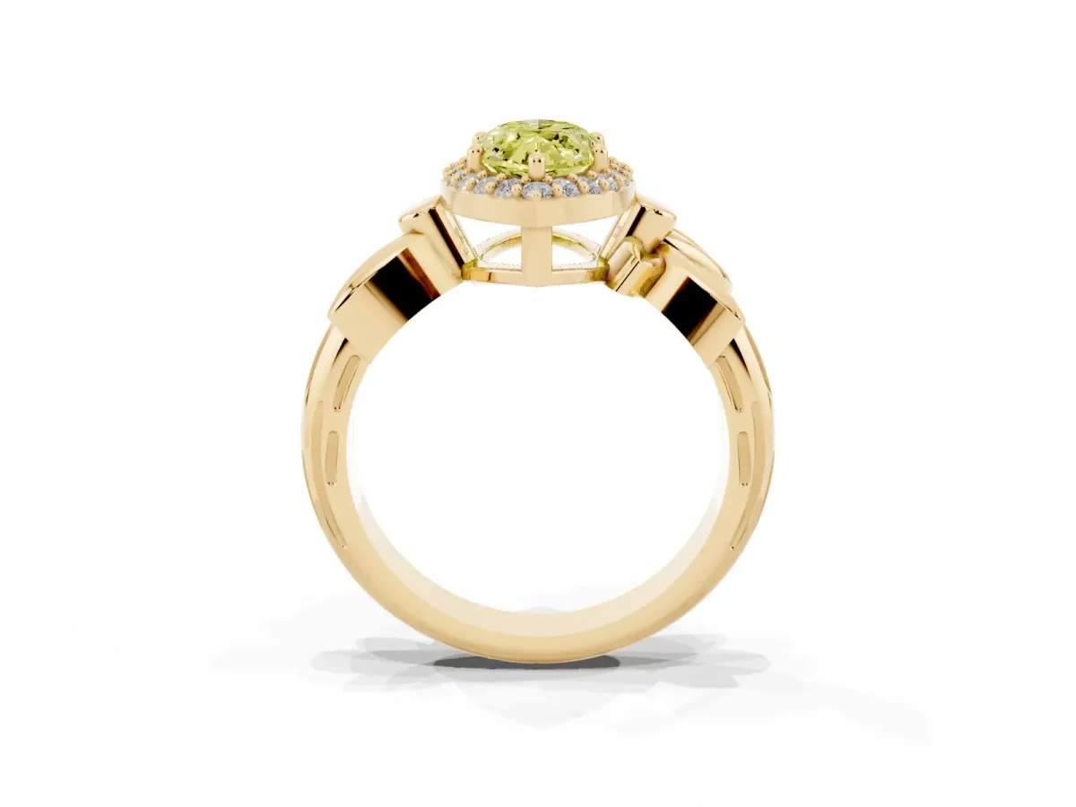 Fancy Yellow Marquise Cut Halo Diamond Floral Band with Four-Prong Setting Yellow gold