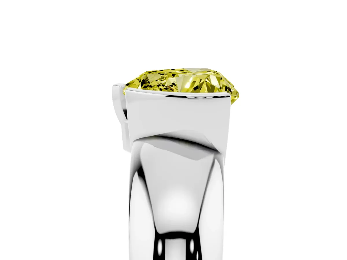 Fancy Yellow Heart Cut Solitaire Tension Set Diamond Ring with Wide Band White gold