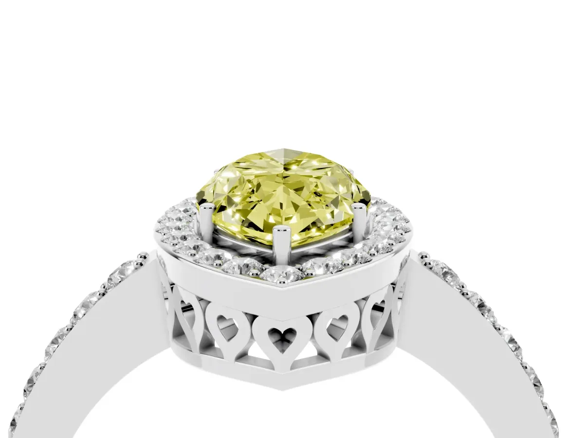 Fancy Yellow Marquise Cut Halo Diamond Pavé Band Ring with Prong Setting Silver