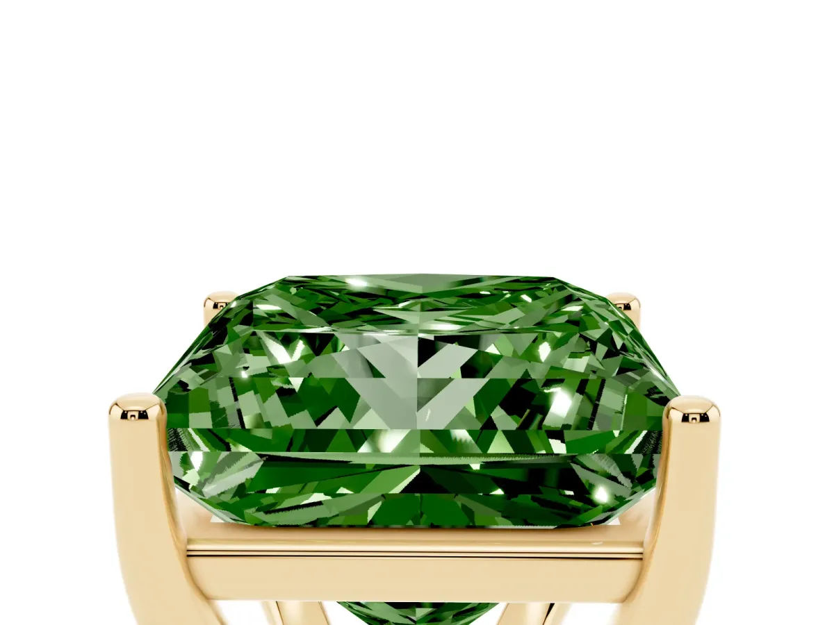 Fancy Green Princess Cut Cut Diamond Solitaire Engagement Ring with Tapered Plain Band and Four-Prong Setting Yellow gold