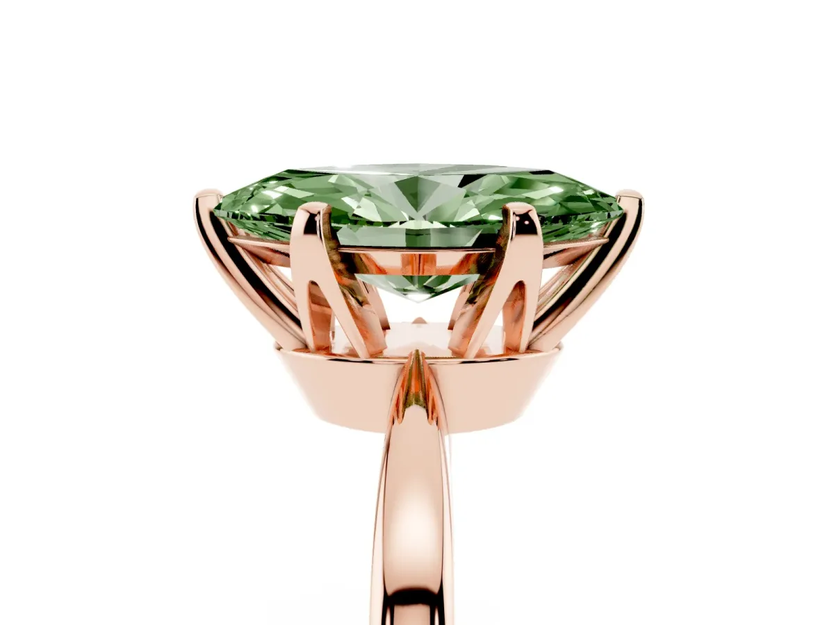Fancy Green Marquise Cut Solitaire Engagement Ring with Six-Prong Setting and Tapered Band Rose gold