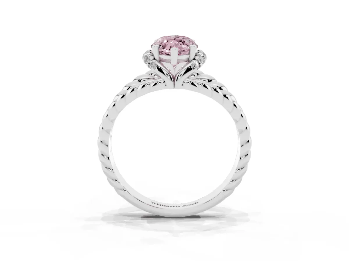 Fancy Pink Marquise Cut Halo Twisted Band Four-Prong Ring Silver