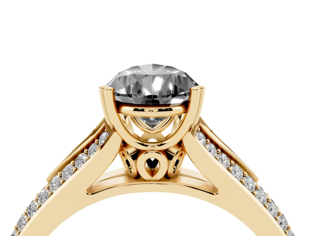 Fancy Black Pear Cut Diamond Split Shank Engagement Ring with Pavé Band Yellow gold