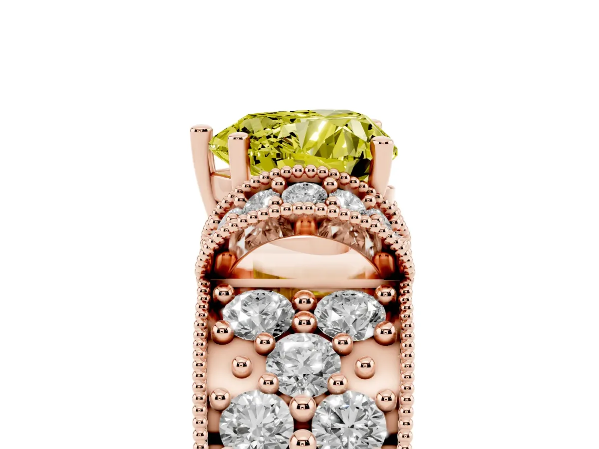 Fancy Yellow Heart Cut Halo Pave Diamond Engagement Ring with Milgrain Detailing Rose gold