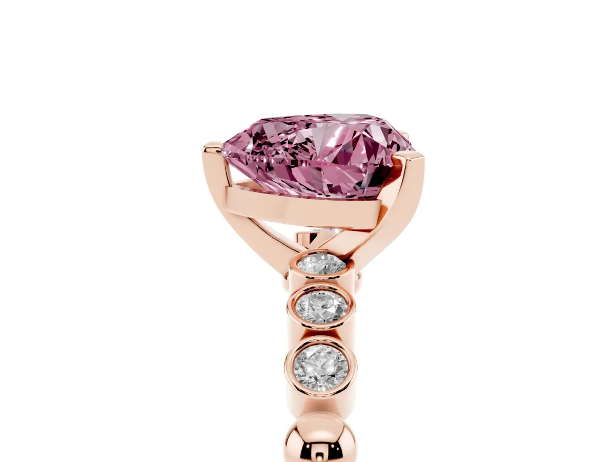 Fancy Pink Heart Cut Solitaire Bezel Accent Diamond Engagement Ring with Beaded Band and Four-Prong Setting Rose gold