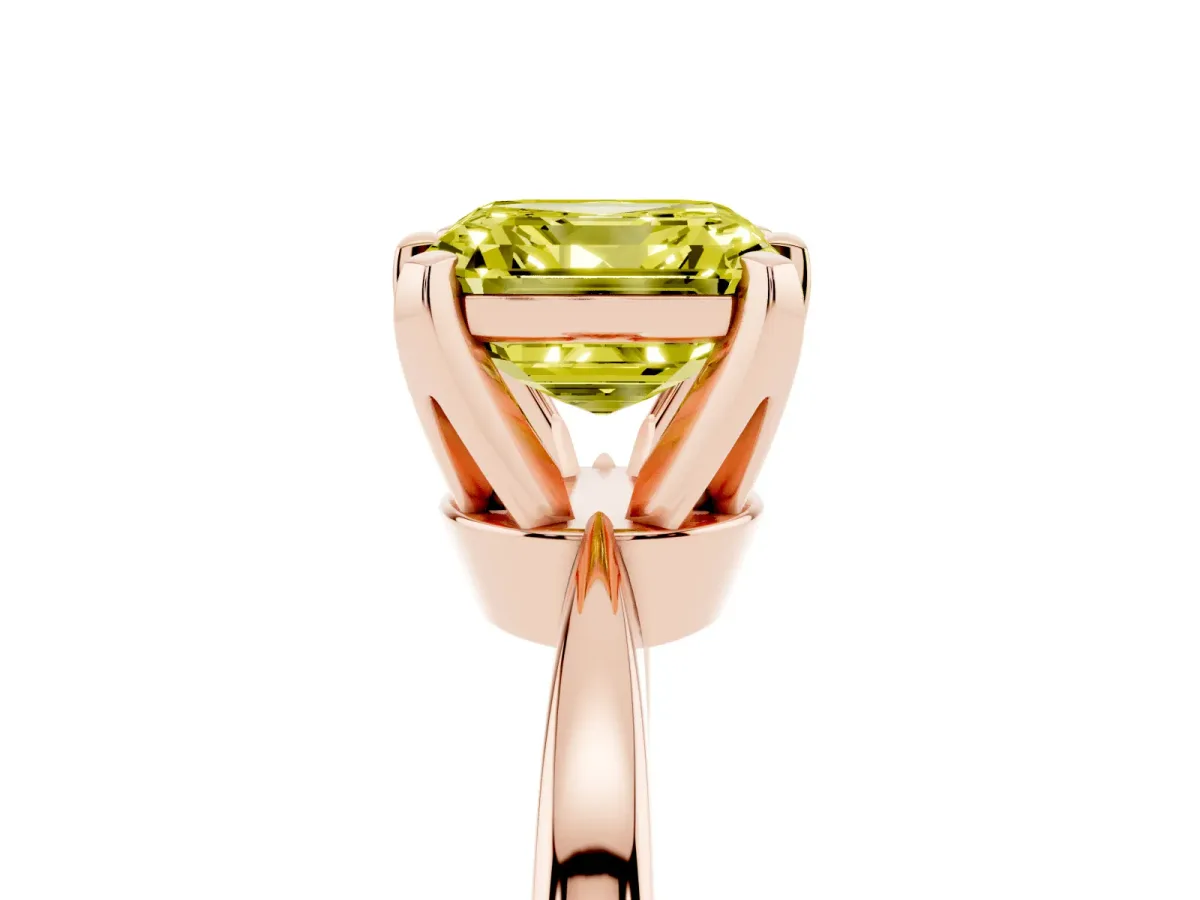 Fancy Yellow Asscher Cut Solitaire Engagement Ring with Six-Prong Setting and Tapered Band Rose gold