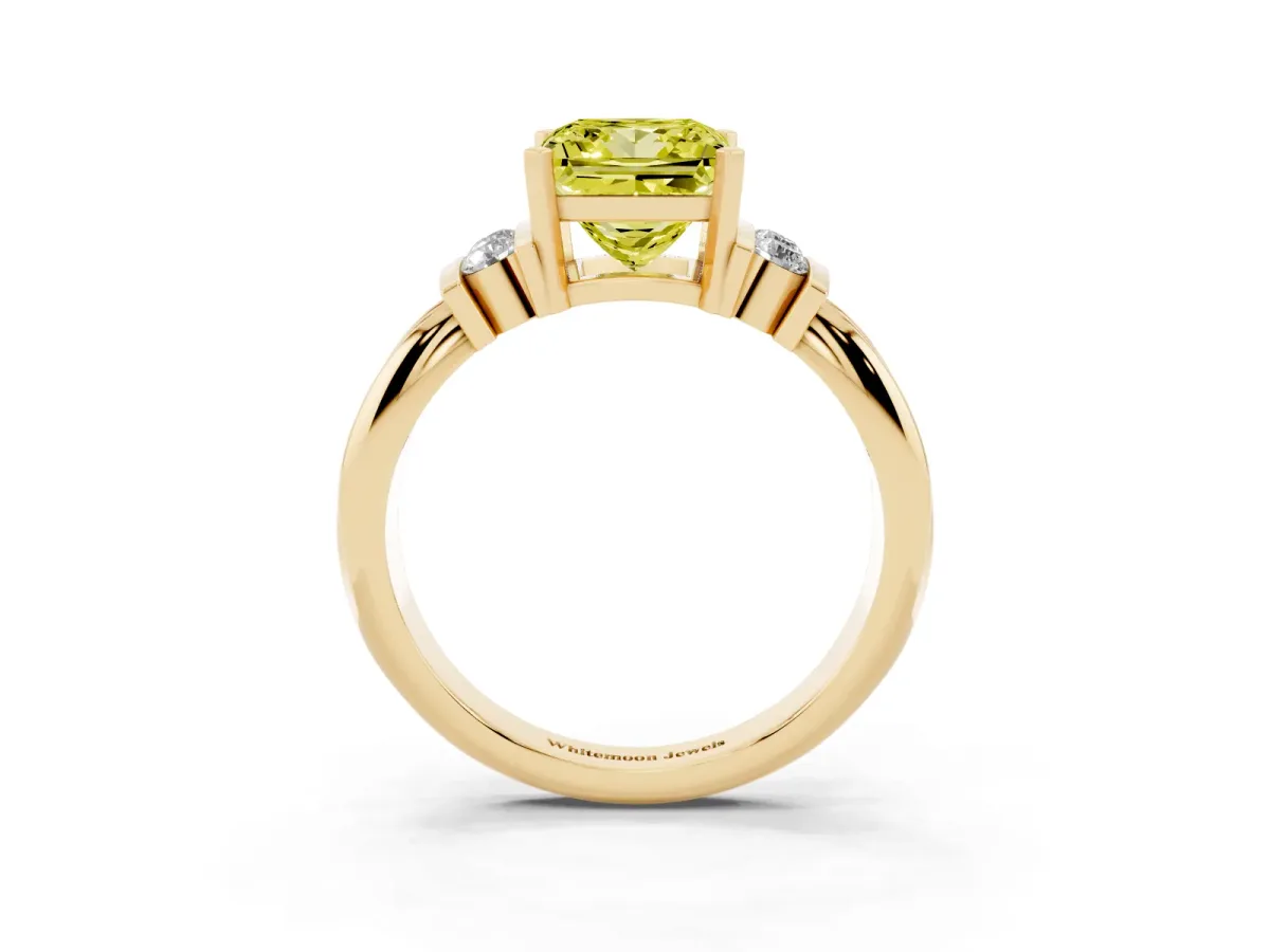 Fancy Yellow Princess Cut Cut Three-Stone Channel Set Ring with Bar Prongs Yellow gold