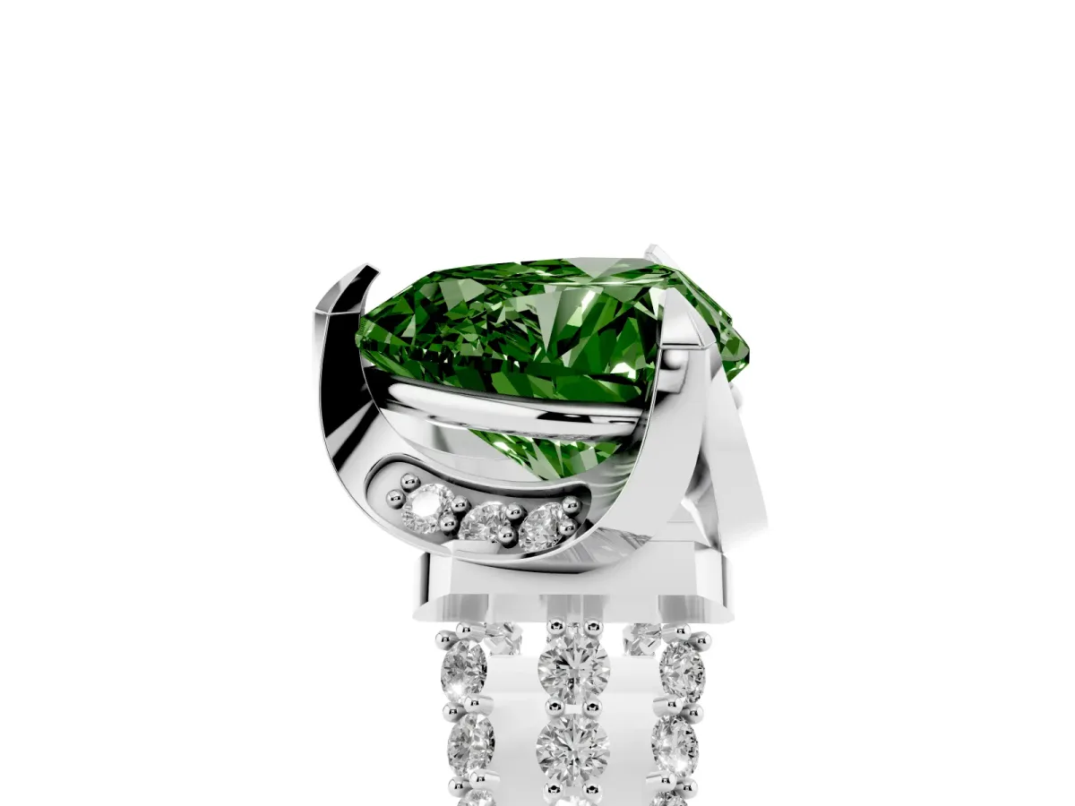 Fancy Green Heart Cut Solitaire Pave Split Shank Ring with Four-Prong Setting Silver