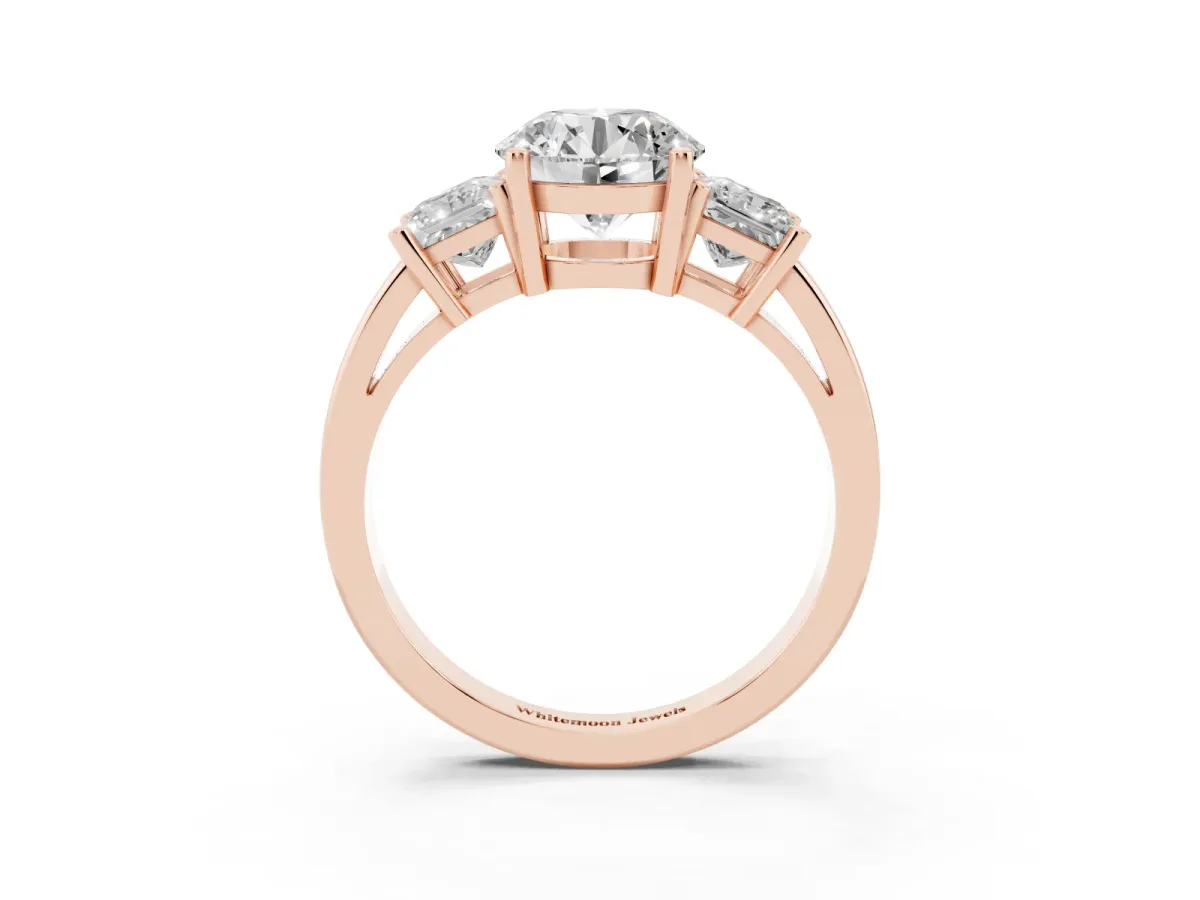 Three-Stone Round Cut Cut Solitaire Ring with Prong Setting Rose gold