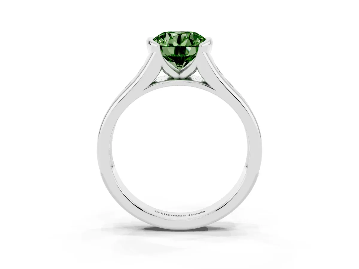 Fancy Green Round Cut Solitaire Bezel-Set Diamond Ring with Channel-Set Band Platinum