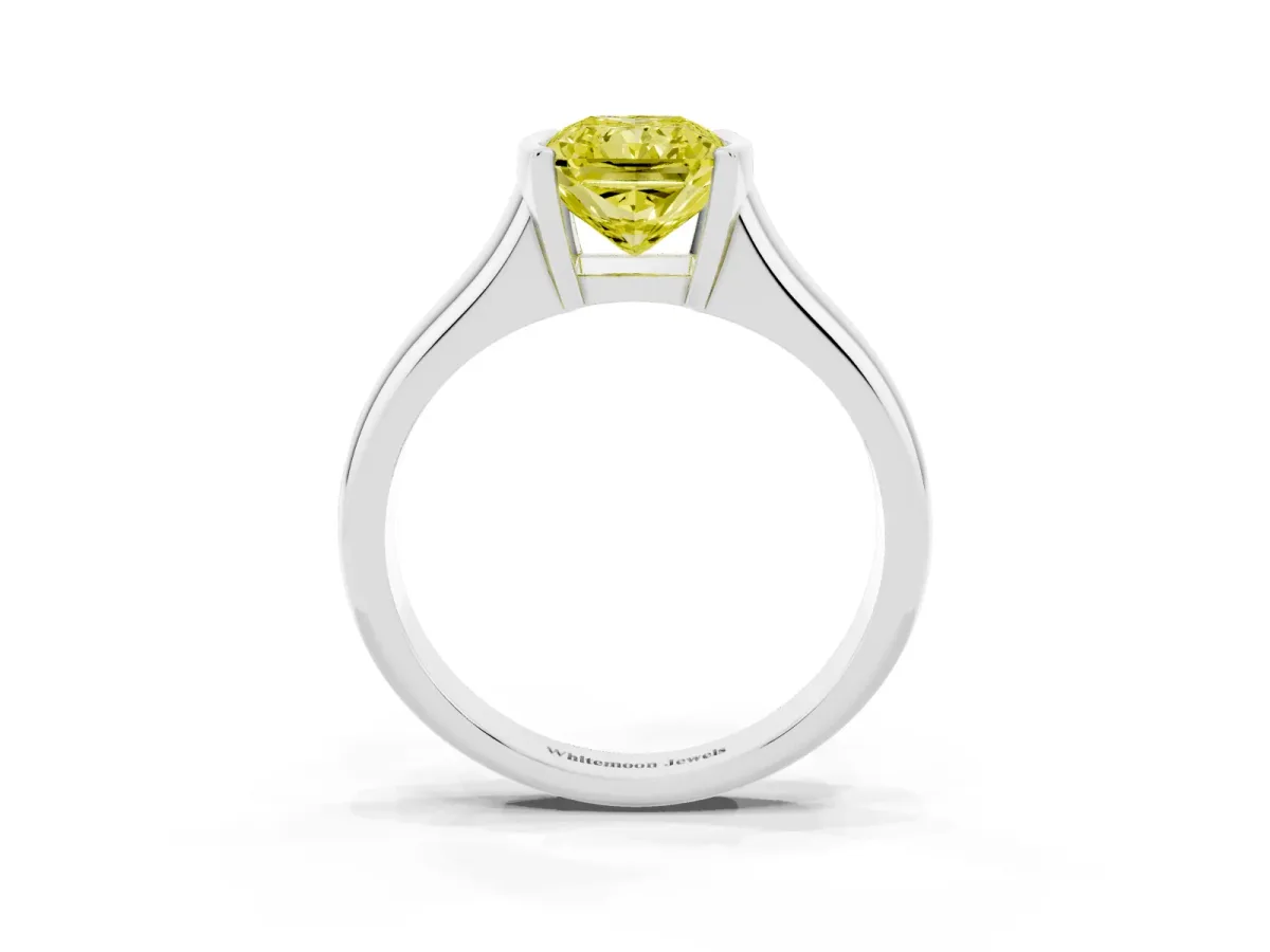 Fancy Yellow Radiant Cut Solitaire Tension Set Diamond Ring with Split Shank Band Silver