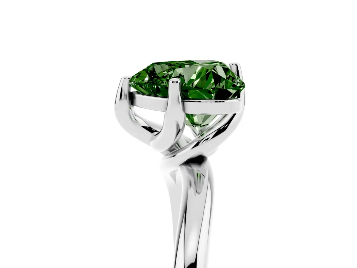 Fancy Green Heart Cut Diamond Solitaire Engagement Ring with Four-Prong Setting and Classic Band Silver
