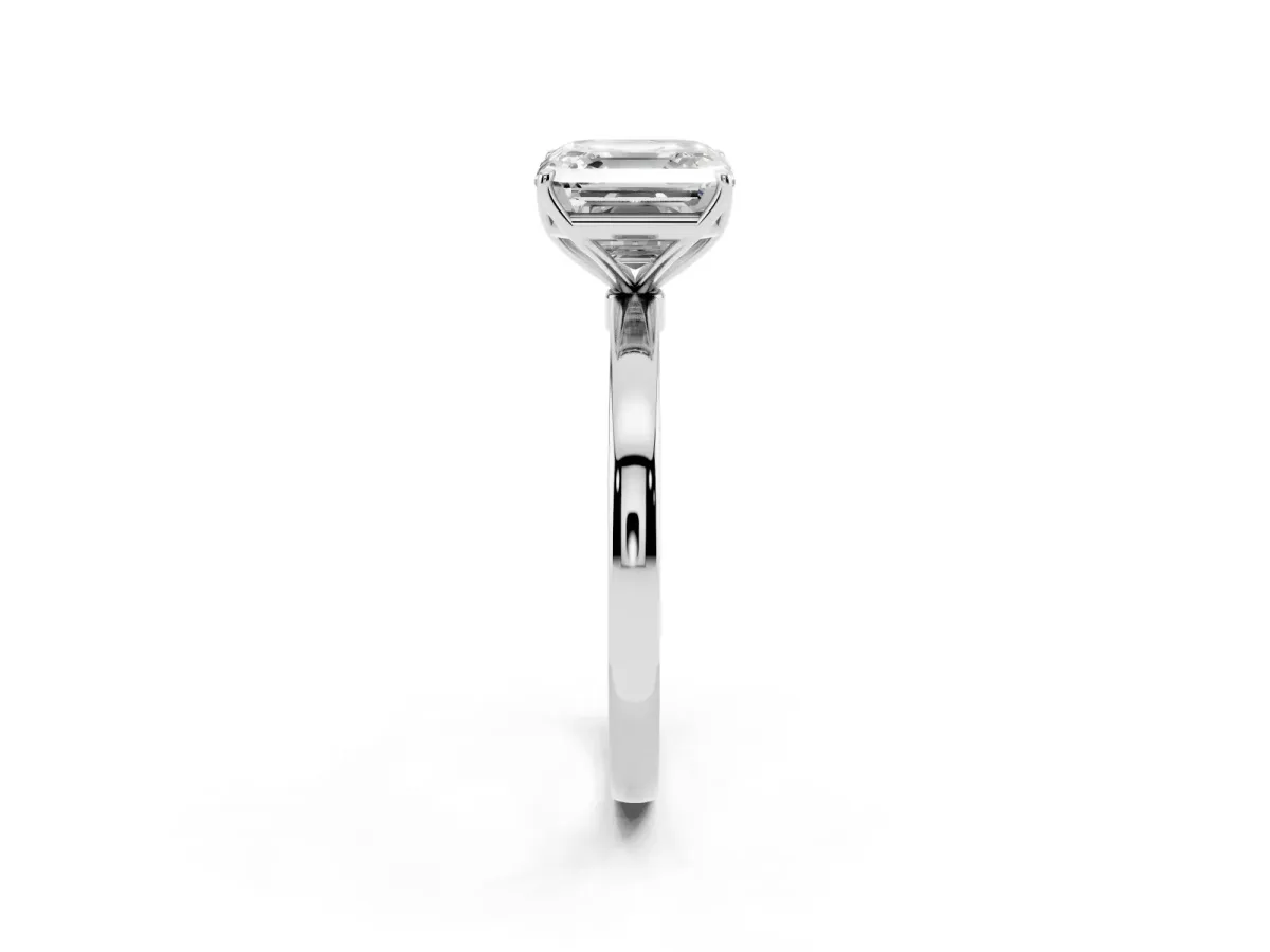 Asscher Cut Diamond Solitaire Ring with Thin Band and Prong Setting Platinum