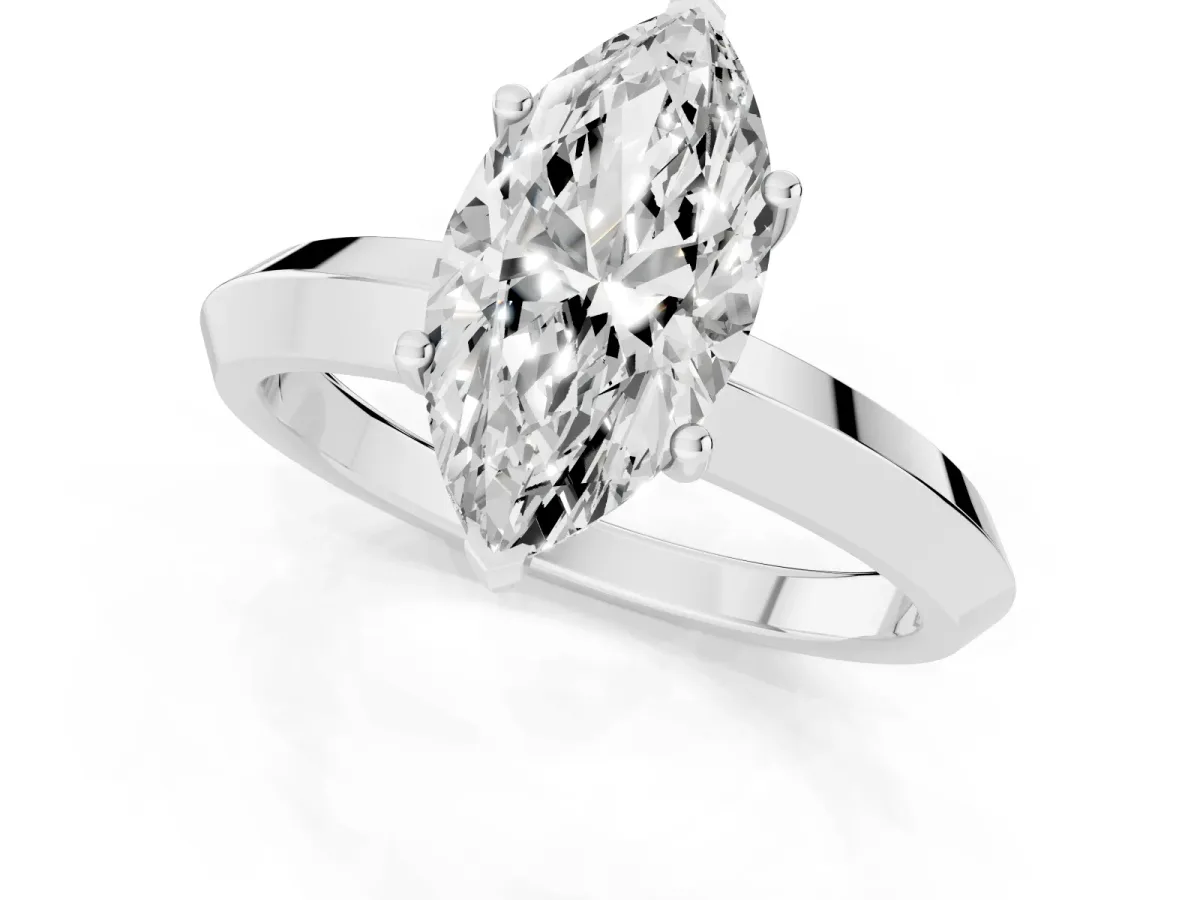 Marquise Cut Cut Solitaire Engagement Ring with Flat Band and Four-Prong Setting Silver