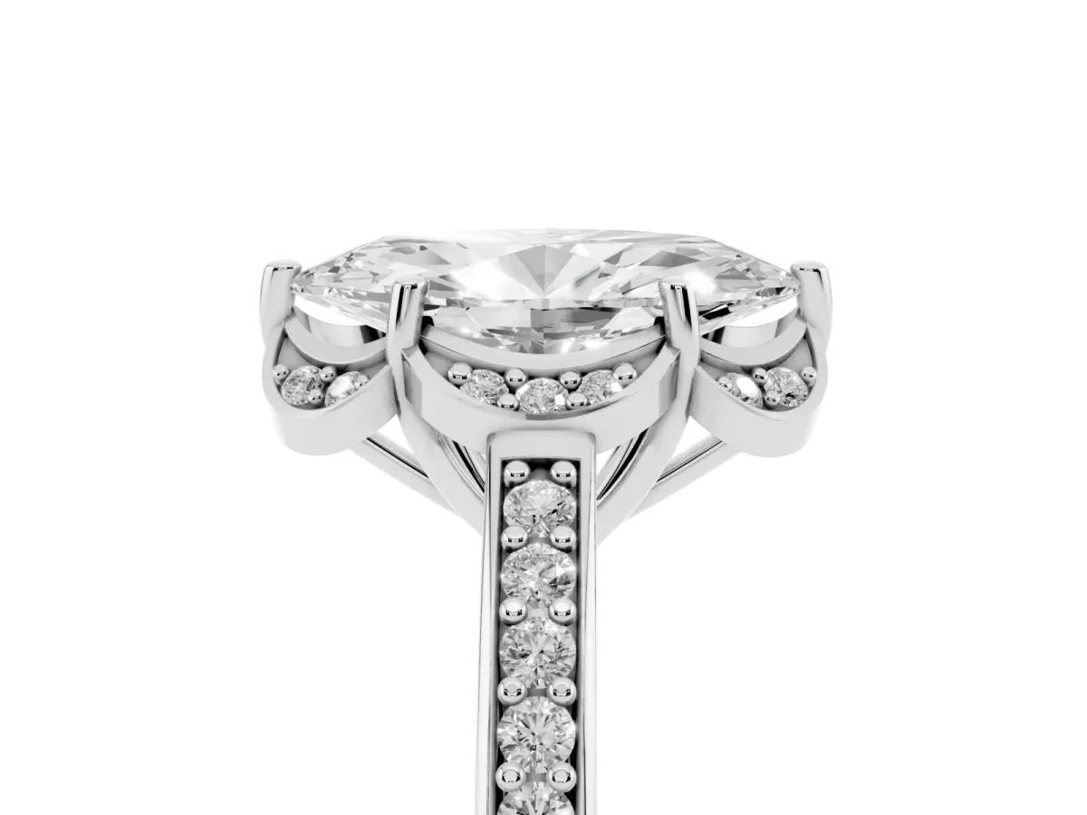 Marquise Cut Cut Halo Diamond Ring with Channel Set Band and Four-Prong Setting Platinum