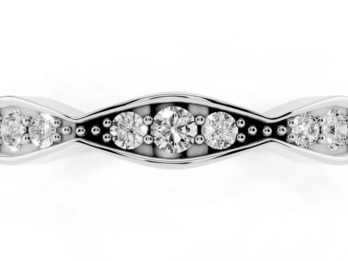 Round Diamond Scalloped Pavé Eternity Band Silver